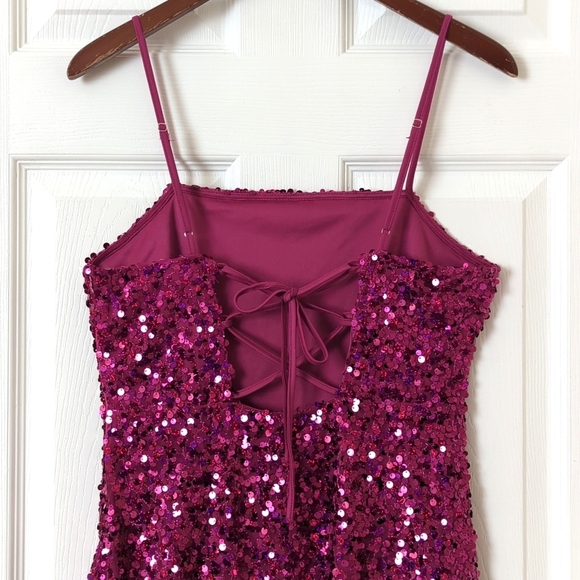 Wild Fable Sequined Sleeveless Lace Up Back Mini Party Dress Magenta Pink Medium - Picture 13 of 15